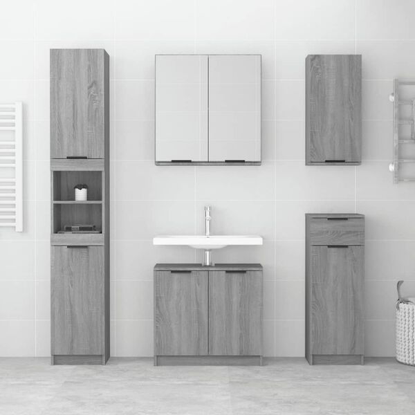 vidaXL 5 Piece Bathroom Cabinet Set Grey Sonoma Engineered Wood