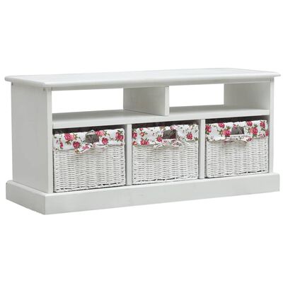 vidaXL Hall Bench with 3 Baskets White Wood