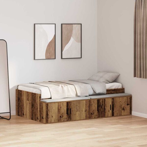 vidaXL Bed Frame with Drawer Old Wood 90 x 190 cm Engineered Wood