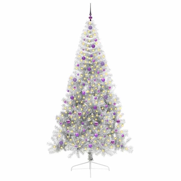 vidaXL Artificial Pre-lit Christmas Tree Silver 240 cm PET