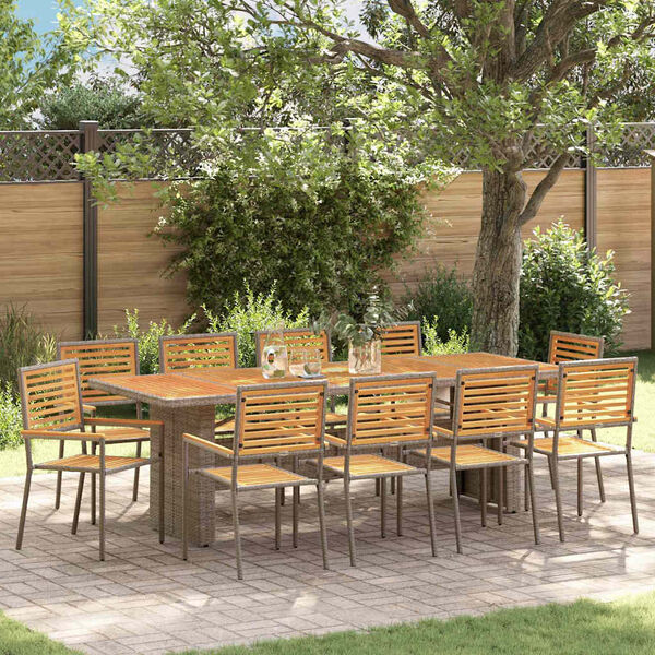 vidaXL Garden Dining Set 11 pcs Grey and Brown Poly Rattan