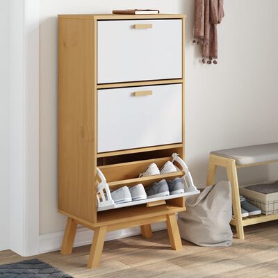 vidaXL Shoe Cabinet OLDEN White and Brown 55x35x120cm Solid Wood Pine