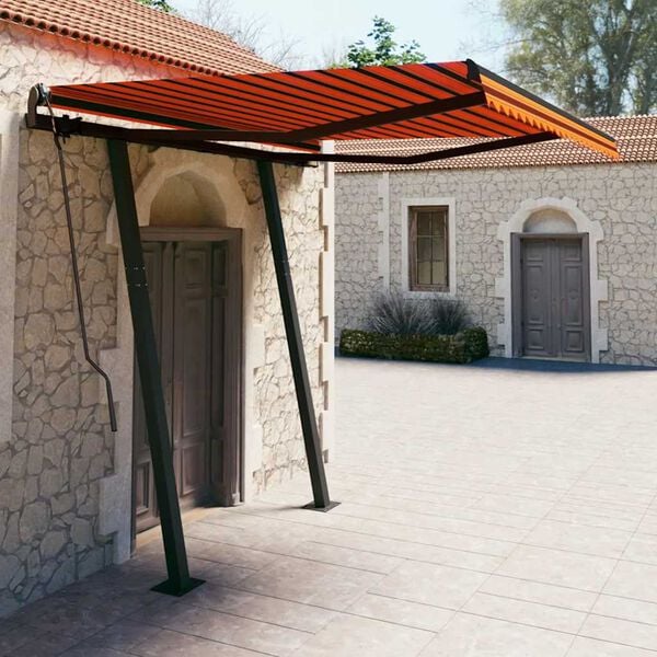 vidaXL Manual Retractable Awning with Posts 3.5x2.5 m Orange and Brown