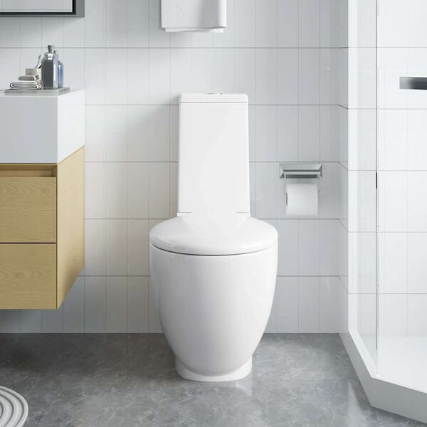 vidaXL WC Ceramic Toilet Bathroom Round Toilet Bottom Water Flow White