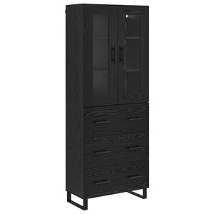 vidaXL Highboard with Drawer 2 pcs Black Oak Engineered Wood and Glass