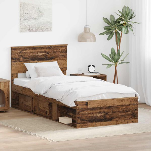 vidaXL Bed Frame with Headboard Old Wood 100 x 200 cm Engineered wood