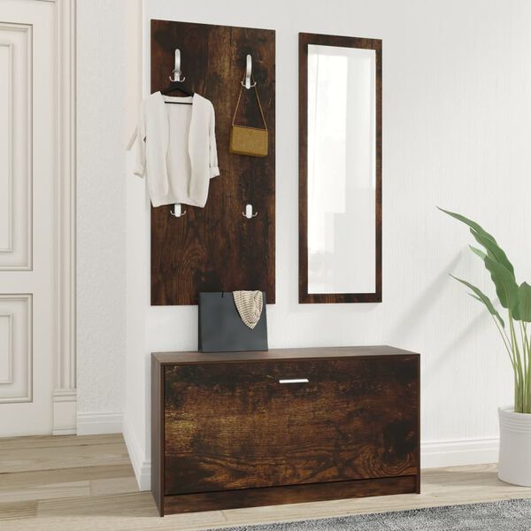 vidaXL 3-in-1 Shoe Cabinet Set Smoked Oak Engineered Wood