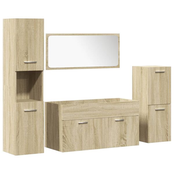 vidaXL 4 Piece Bathroom Furniture Set Sonoma Oak Engineered Wood