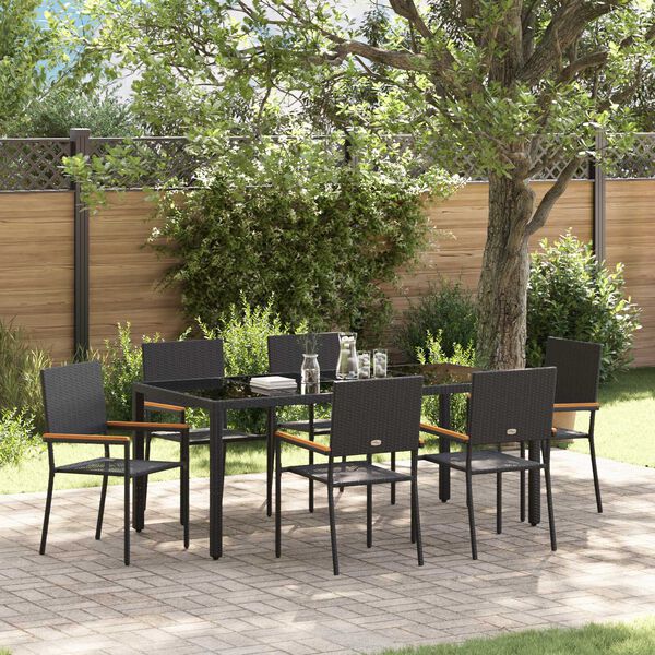 vidaXL Garden Dining Set 7 pcs Black Poly Rattan