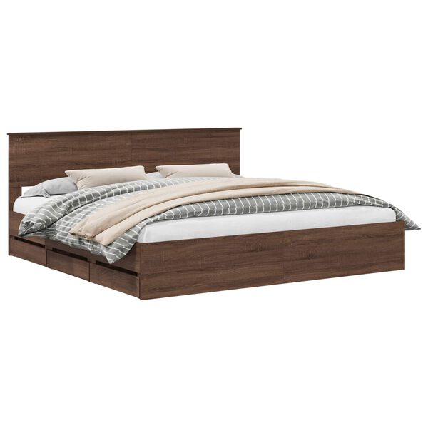 vidaXL Bed Frame with Drawer Brown Oak 200 x 200 cm Engineer Wood