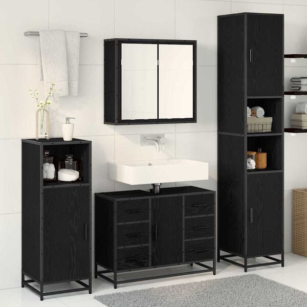vidaXL Bathroom Furniture Set 4 pcs Black Oak Engineered Wood