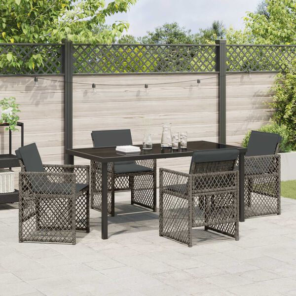 vidaXL Garden Dining Set 5 pcs Grey Poly Rattan