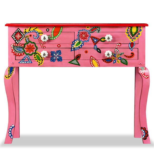 vidaXL Console Table Solid Mango Wood Pink Hand Painted