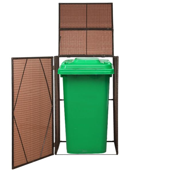 vidaXL Single Wheelie Bin Shed Poly Rattan 76x78x120 cm Brown