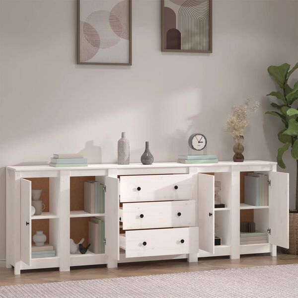 vidaXL Sideboard White 230x35x80 cm Solid Wood Pine
