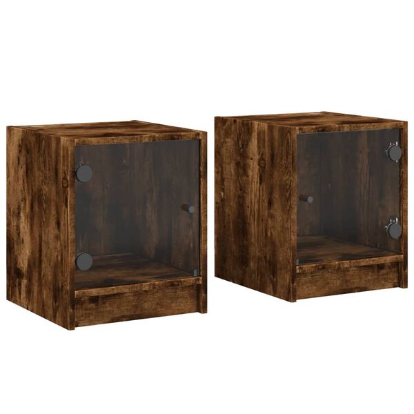 vidaXL Bedside Cabinets with Glass Doors 2 pcs Smoked Oak 35x37x42 cm