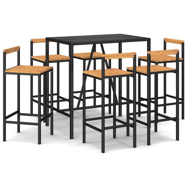vidaXL 7 Piece Garden Bar Set Black Poly Rattan& Solid Wood Acacia