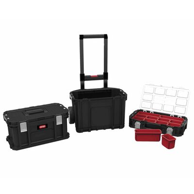 Keter Tool Storage Box with Connect Trolley and Rolling Systems Black