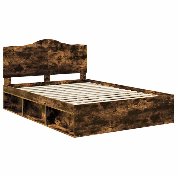 vidaXL Bed Frame Smoked Oak 150 x 200 cm Solid Pine Wood