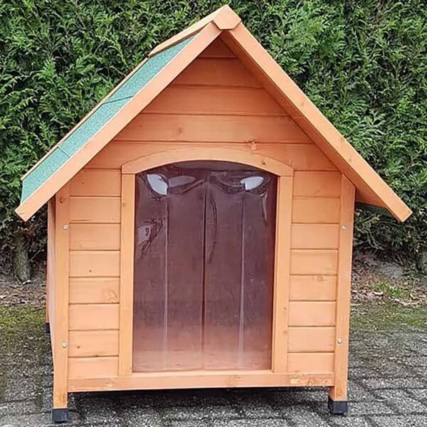 @Pet Dog House with Plastic Flaps Classique Natural 88x78x80 cm