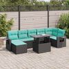 vidaXL 8 Piece Garden Sofa Set with Cushions Black Poly Rattan Acacia