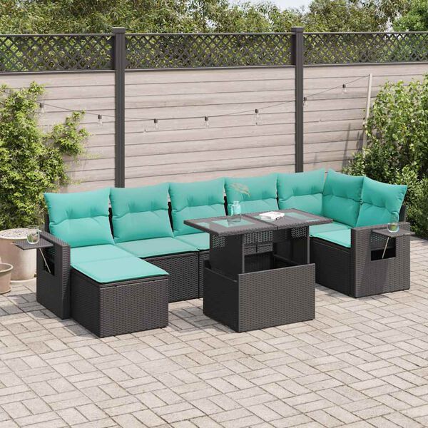 vidaXL 8 Piece Garden Sofa Set with Cushions Black Poly Rattan Acacia