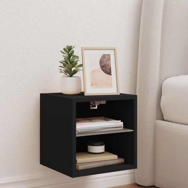 vidaXL TV Wall Cabinet with LED Lights Black 30x28.5x30 cm