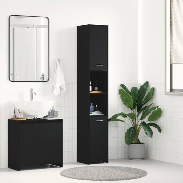 vidaXL Bathroom Cabinet Black Oak 30x30x183.5 cm Engineered Wood