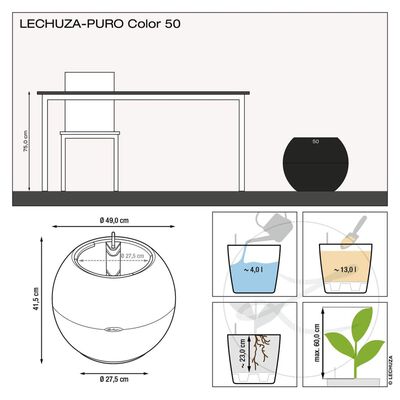 LECHUZA Planter PURO Color 50 ALL-IN-ONE Diameter 49 cm Slate