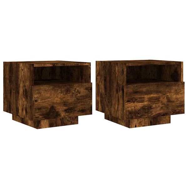 vidaXL Bedside Cabinets with LED Lights 2 pcs Smoked Oak 40x39x37 cm
