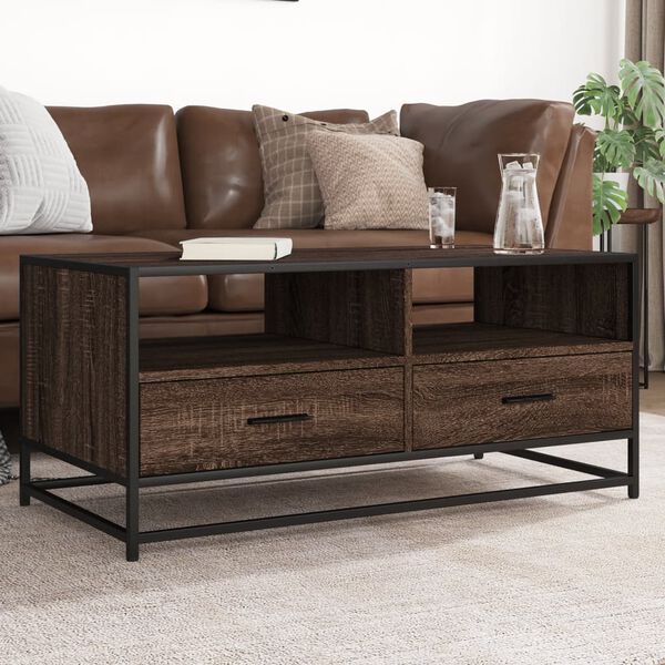 vidaXL Coffee Table Brown Oak 100x50x45 cm Engineered Wood and Metal