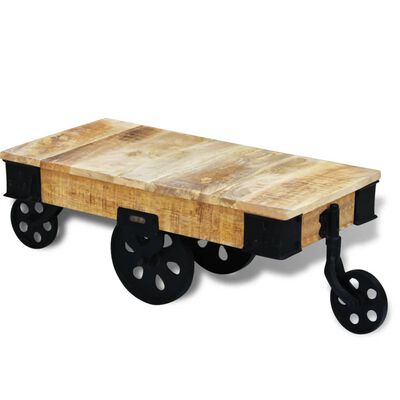 vidaXL Coffee Table with Wheels Rough Mango Wood