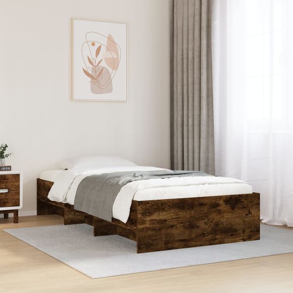 vidaXL Bed Frame without Mattress Smoked Oak 90x190 cm Single Engineered Wood