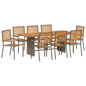 vidaXL Garden Dining Set 9 pcs Grey and Brown Poly Rattan