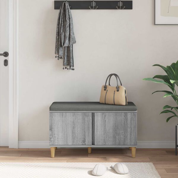 vidaXL Hall Bench with Cushion with Door Grey Sonoma 80 x 38 x 46 cm