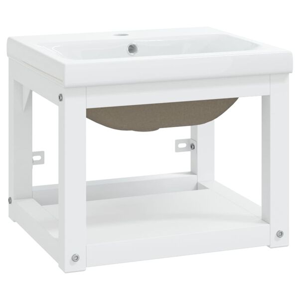 vidaXL Bathroom Washbasin Frame with Built-in Basin White Iron