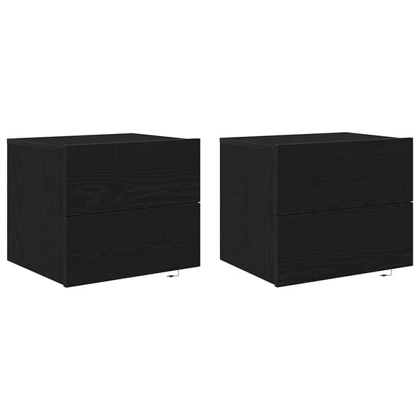 vidaXL Bedside Cabinet 2 pcs Black Oak 50 x 39 x 41 cm Engineered Wood