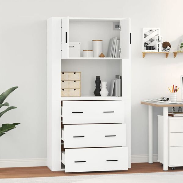vidaXL Highboard High Gloss White Engineered Wood