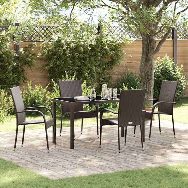 vidaXL Garden Dining Set 5 pcs Brown Powder-Coated Steel