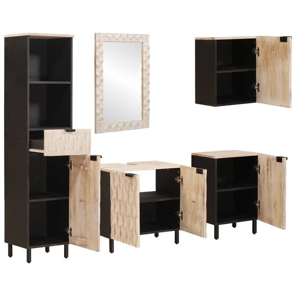 vidaXL Bathroom Sets 5 pcs White Wash Finish Solid Mango Wood