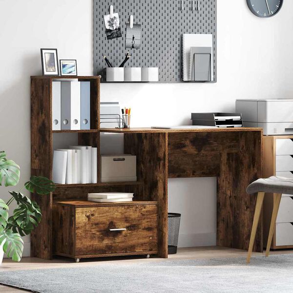 vidaXL Desk Smoked Oak 131.5 x 50 x 106.5 cm Engineered Wood