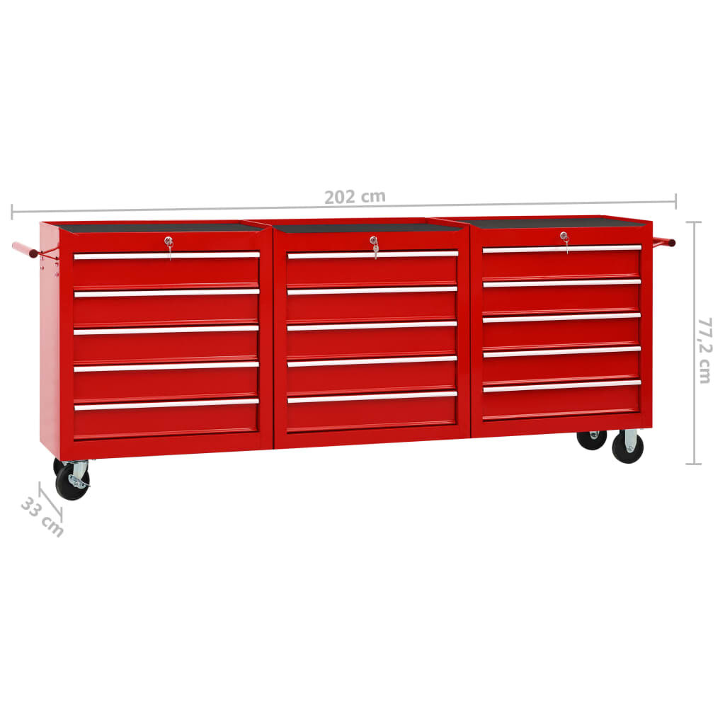 vidaXL Tool Trolley with 15 Drawers Steel Red 147175 2x147176 vidaXL