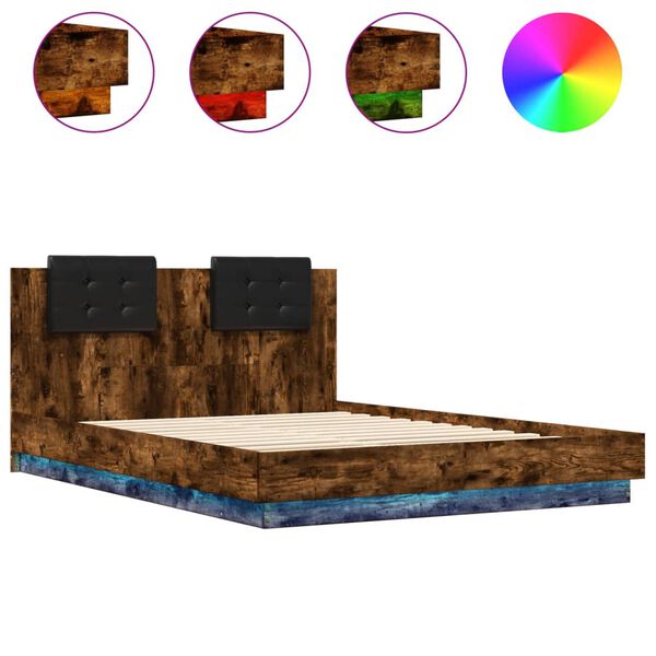 vidaXL Bed Frame with LED without Mattress Smoked Oak 120x200 cm