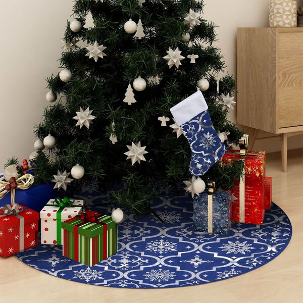 vidaXL Luxury Christmas Tree Skirt with Sock Blue 150 cm Fabric