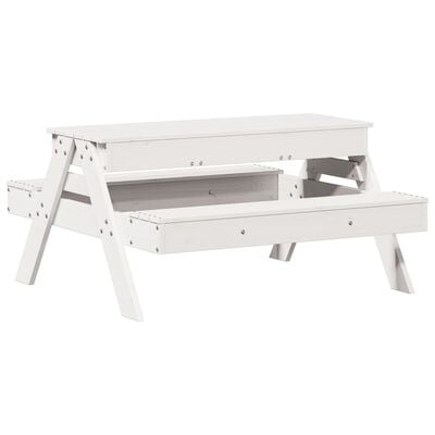 vidaXL Picnic Table with Sandpit for Kids White Solid Wood Pine