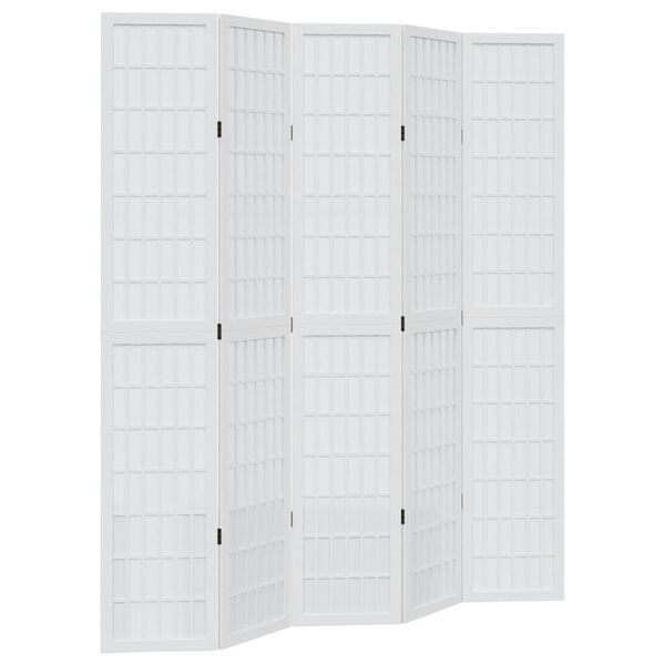vidaXL Room Divider 5 Panels White Solid Wood Paulownia