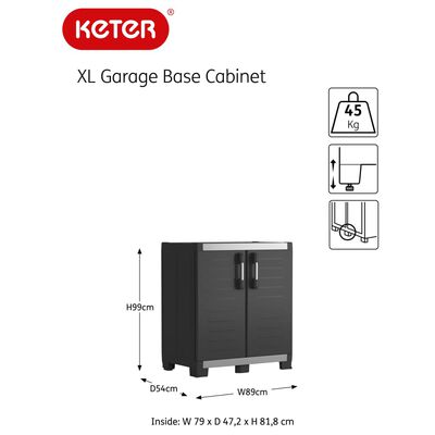Keter Low Storage Cabinet Garage XL Black and Sliver 99 cm