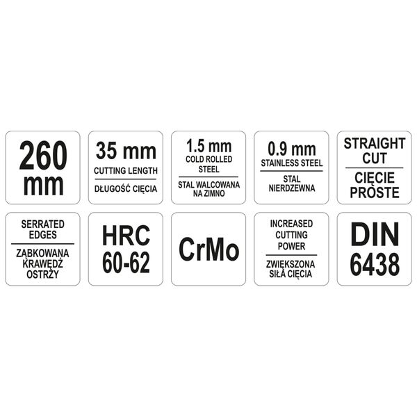 YATO Figure Tin Snips Straight 260 mm Yellow