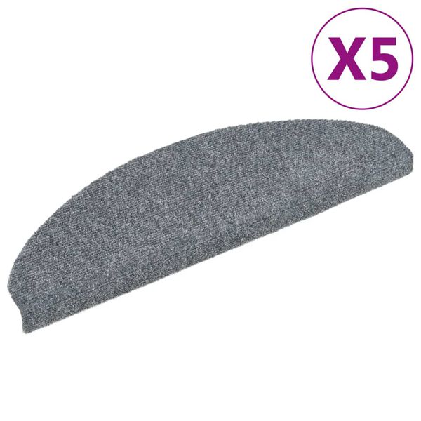 vidaXL Stair Mats Self-adhesive 5 pcs 65x21x4 cm Light Grey Half Round Large