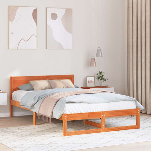 vidaXL Bed Frame with Headboard Wax Brown 120 x 200 cm Solid Pine Wood